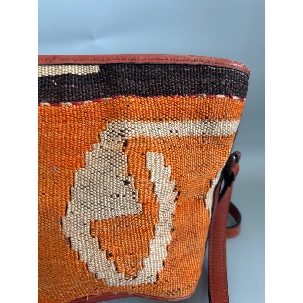 Hand Made Turkish Kilim Arts Crossbody Purse Tapestry Wool Leather Strap Boho - Picture 9 of 11